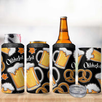 Oktoberfest 4 in 1 Can Cooler Tumbler with Beer Mug and Pretzel Illustration Black Festive - Wonder Print Shop