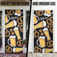 Oktoberfest Door Cover with Beer Mug and Pretzel Illustration Black Festive - Wonder Print Shop