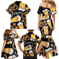 Oktoberfest Family Matching Mermaid Dress and Hawaiian Shirt with Beer Mug and Pretzel Illustration Black Festive - Wonder Print Shop