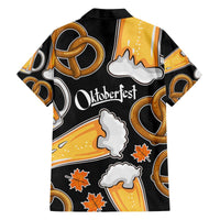 Oktoberfest Family Matching Off The Shoulder Long Sleeve Dress and Hawaiian Shirt with Beer Mug and Pretzel Illustration Black Festive - Wonder Print Shop