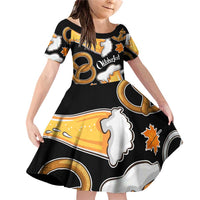 Oktoberfest Family Matching Off Shoulder Short Dress and Hawaiian Shirt with Beer Mug and Pretzel Illustration Black Festive - Wonder Print Shop