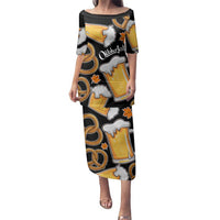 Oktoberfest Family Matching Puletasi and Hawaiian Shirt with Beer Mug and Pretzel Illustration Black Festive - Wonder Print Shop