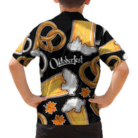 Oktoberfest Family Matching Summer Maxi Dress and Hawaiian Shirt with Beer Mug and Pretzel Illustration Black Festive - Wonder Print Shop