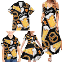 Oktoberfest Family Matching Summer Maxi Dress and Hawaiian Shirt with Beer Mug and Pretzel Illustration Black Festive - Wonder Print Shop