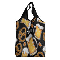 Oktoberfest Grocery Bag with Beer Mug and Pretzel Illustration Black Festive - Wonder Print Shop