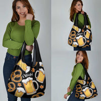 Oktoberfest Grocery Bag with Beer Mug and Pretzel Illustration Black Festive - Wonder Print Shop