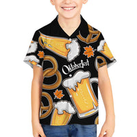 Oktoberfest Hawaiian Shirt with Beer Mug and Pretzel Illustration Black Festive - Wonder Print Shop