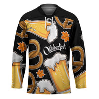 Oktoberfest Hockey Jersey with Beer Mug and Pretzel Illustration Black Festive - Wonder Print Shop