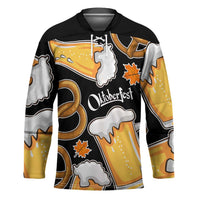 Oktoberfest Hockey Jersey with Beer Mug and Pretzel Illustration Black Festive - Wonder Print Shop