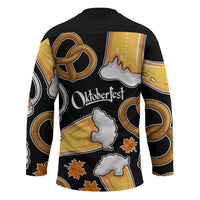 Oktoberfest Hockey Jersey with Beer Mug and Pretzel Illustration Black Festive - Wonder Print Shop