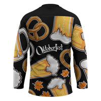Oktoberfest Hockey Jersey with Beer Mug and Pretzel Illustration Black Festive - Wonder Print Shop