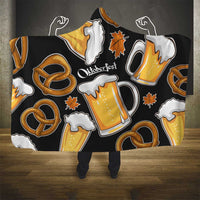 Oktoberfest Hooded Blanket with Beer Mug and Pretzel Illustration Black Festive - Wonder Print Shop