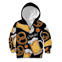 Oktoberfest Kid Hoodie with Beer Mug and Pretzel Illustration Black Festive - Wonder Print Shop
