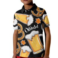 Oktoberfest Kid Polo Shirt with Beer Mug and Pretzel Illustration Black Festive - Wonder Print Shop