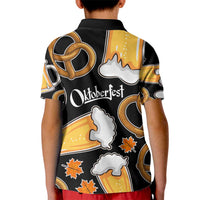 Oktoberfest Kid Polo Shirt with Beer Mug and Pretzel Illustration Black Festive - Wonder Print Shop