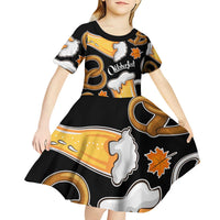 Oktoberfest Kid Short Sleeve Dress with Beer Mug and Pretzel Illustration Black Festive - Wonder Print Shop