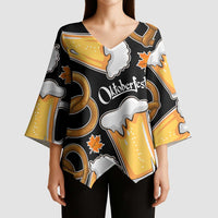 Oktoberfest Kimono Sleeve Blouse with Beer Mug and Pretzel Illustration Black Festive - Wonder Print Shop
