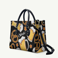 Oktoberfest Leather Bag with Beer Mug and Pretzel Illustration Black Festive - Wonder Print Shop