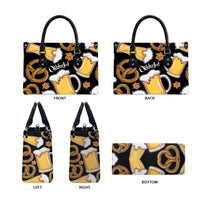 Oktoberfest Leather Bag with Beer Mug and Pretzel Illustration Black Festive - Wonder Print Shop