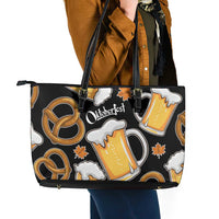 Oktoberfest Leather Tote Bag with Beer Mug and Pretzel Illustration Black Festive - Wonder Print Shop