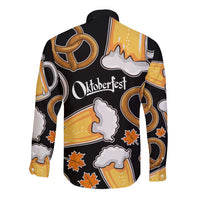 Oktoberfest Long Sleeve Button Shirt with Beer Mug and Pretzel Illustration Black Festive - Wonder Print Shop