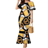Oktoberfest Mermaid Dress with Beer Mug and Pretzel Illustration Black Festive - Wonder Print Shop