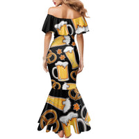 Oktoberfest Mermaid Dress with Beer Mug and Pretzel Illustration Black Festive - Wonder Print Shop