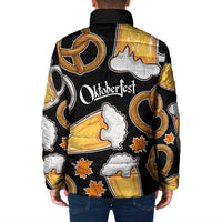 Oktoberfest Padded Jacket with Beer Mug and Pretzel Illustration Black Festive - Wonder Print Shop