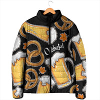 Oktoberfest Padded Jacket with Beer Mug and Pretzel Illustration Black Festive - Wonder Print Shop