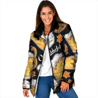 Oktoberfest Padded Jacket with Beer Mug and Pretzel Illustration Black Festive - Wonder Print Shop