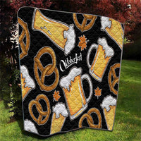 Oktoberfest Quilt with Beer Mug and Pretzel Illustration Black Festive - Wonder Print Shop