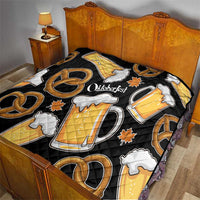 Oktoberfest Quilt with Beer Mug and Pretzel Illustration Black Festive - Wonder Print Shop