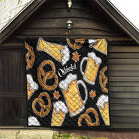 Oktoberfest Quilt with Beer Mug and Pretzel Illustration Black Festive - Wonder Print Shop