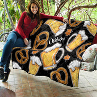 Oktoberfest Quilt with Beer Mug and Pretzel Illustration Black Festive - Wonder Print Shop