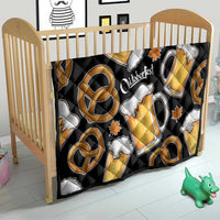 Oktoberfest Quilt with Beer Mug and Pretzel Illustration Black Festive - Wonder Print Shop