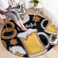 Oktoberfest Round Carpet with Beer Mug and Pretzel Illustration Black Festive - Wonder Print Shop