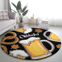 Oktoberfest Round Carpet with Beer Mug and Pretzel Illustration Black Festive - Wonder Print Shop