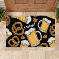 Oktoberfest Rubber Doormat with Beer Mug and Pretzel Illustration Black Festive - Wonder Print Shop