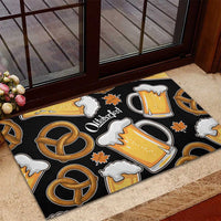 Oktoberfest Rubber Doormat with Beer Mug and Pretzel Illustration Black Festive - Wonder Print Shop