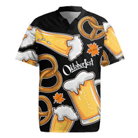 Oktoberfest Rugby Jersey with Beer Mug and Pretzel Illustration Black Festive - Wonder Print Shop
