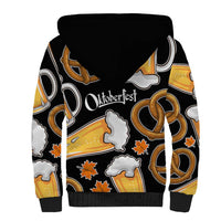 Oktoberfest Sherpa Hoodie with Beer Mug and Pretzel Illustration Black Festive - Wonder Print Shop