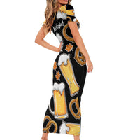 Oktoberfest Short Sleeve Bodycon Dress with Beer Mug and Pretzel Illustration Black Festive - Wonder Print Shop