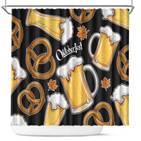 Oktoberfest Shower Curtain with Beer Mug and Pretzel Illustration Black Festive - Wonder Print Shop