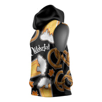 Oktoberfest Sleeveless Hoodie with Beer Mug and Pretzel Illustration Black Festive - Wonder Print Shop