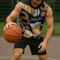 Oktoberfest Sleeveless Hoodie with Beer Mug and Pretzel Illustration Black Festive - Wonder Print Shop