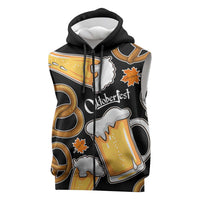 Oktoberfest Sleeveless Zip Hoodie with Beer Mug and Pretzel Illustration Black Festive - Wonder Print Shop