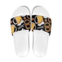 Oktoberfest Slide Sandals with Beer Mug and Pretzel Illustration Black Festive - Wonder Print Shop