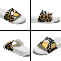 Oktoberfest Slide Sandals with Beer Mug and Pretzel Illustration Black Festive - Wonder Print Shop