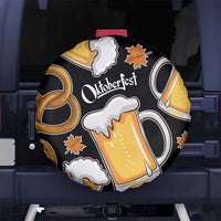 Oktoberfest Spare Tire Cover with Beer Mug and Pretzel Illustration Black Festive - Wonder Print Shop