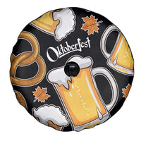 Oktoberfest Spare Tire Cover with Beer Mug and Pretzel Illustration Black Festive - Wonder Print Shop
